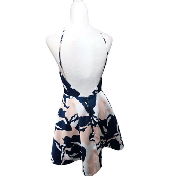 KEEPSAKE the Label Navy Blush Pink Floral Halter Neck Fit & Flare Mini Dress - Picture 7 of 11